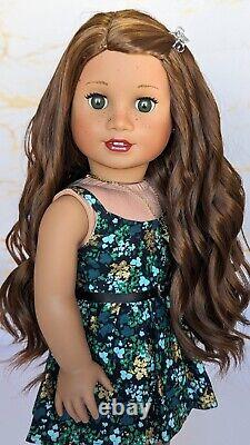 Custom American Girl Truly Me 62 TM JLY Green Eye Brown Wavy Wig Indian OOAK