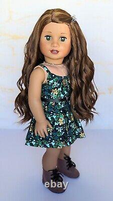 Custom American Girl Truly Me 62 TM JLY Green Eye Brown Wavy Wig Indian OOAK