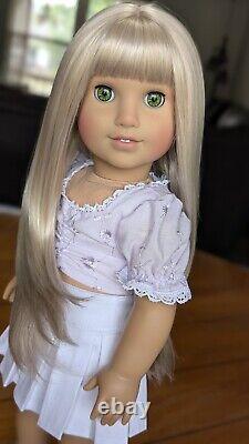 Custom American Girl Truly Me Bright Green Eyes Blonde Hair Wig Bangs OOAK