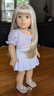 Custom American Girl Truly Me Bright Green Eyes Blonde Hair Wig Bangs OOAK