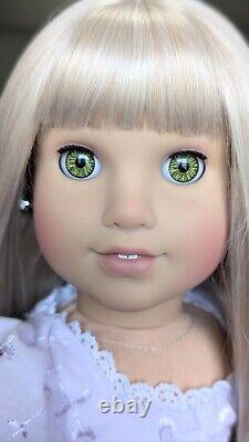 Custom American Girl Truly Me Bright Green Eyes Blonde Hair Wig Bangs OOAK