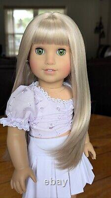 Custom American Girl Truly Me Bright Green Eyes Blonde Hair Wig Bangs OOAK