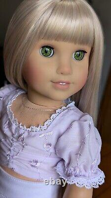 Custom American Girl Truly Me Bright Green Eyes Blonde Hair Wig Bangs OOAK