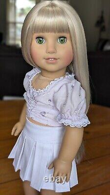 Custom American Girl Truly Me Bright Green Eyes Blonde Hair Wig Bangs OOAK