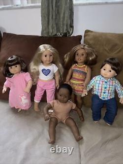 Lot 5 American Girls, Blonde, & Brown Hair Brown & Green, Eyes & 3 Bitty Boys