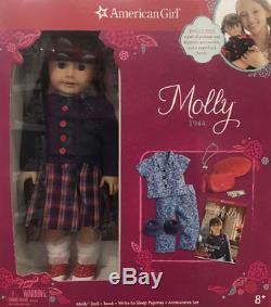 NEW American Girl 18 inch Molly Doll with Book/Pajamas/Shoes Accessories Set