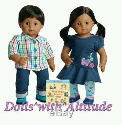 NEW American Girl Boy Bitty Twins 5G 5B Medium Skin Brown HAIR EYES Doll Set
