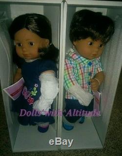 NEW American Girl Boy Bitty Twins 5G 5B Medium Skin Brown HAIR EYES Doll Set