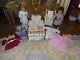 Nellie & Samantha Doll Pair With Brass Bed, Commode, 5 Outfits, Angelina & More