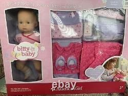 New American Girl Bitty Baby Doll & Accessories Blond Blue Eyes Outfits Bag Etc