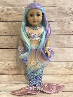 OOAK American Girl Doll 18 Blue Eyes Mermaid Rainbow Hair Facepaint Custom