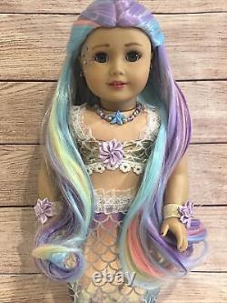 OOAK American Girl Doll 18 Blue Eyes Mermaid Rainbow Hair Facepaint Custom