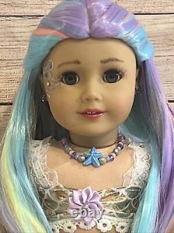 OOAK American Girl Doll 18 Blue Eyes Mermaid Rainbow Hair Facepaint Custom