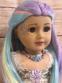 OOAK American Girl Doll 18 Blue Eyes Mermaid Rainbow Hair Facepaint Custom