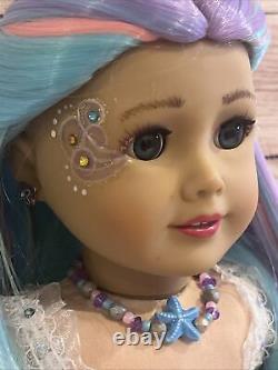 OOAK American Girl Doll 18 Blue Eyes Mermaid Rainbow Hair Facepaint Custom