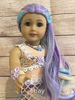 OOAK American Girl Doll 18 Blue Eyes Mermaid Rainbow Hair Facepaint Custom
