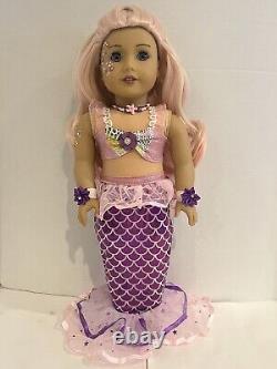 OOAK American Girl Doll 18 Long Pink Curly Hair Blue Eyes Mermaid Facepaint