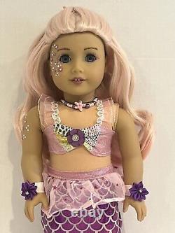 OOAK American Girl Doll 18 Long Pink Curly Hair Blue Eyes Mermaid Facepaint