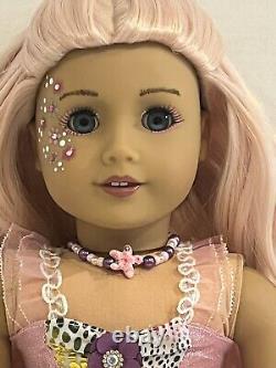OOAK American Girl Doll 18 Long Pink Curly Hair Blue Eyes Mermaid Facepaint
