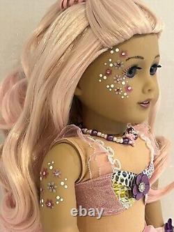 OOAK American Girl Doll 18 Long Pink Curly Hair Blue Eyes Mermaid Facepaint