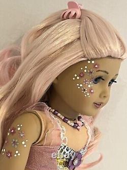 OOAK American Girl Doll 18 Long Pink Curly Hair Blue Eyes Mermaid Facepaint