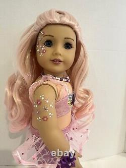 OOAK American Girl Doll 18 Long Pink Curly Hair Blue Eyes Mermaid Facepaint