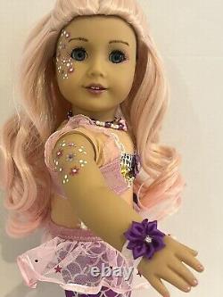OOAK American Girl Doll 18 Long Pink Curly Hair Blue Eyes Mermaid Facepaint