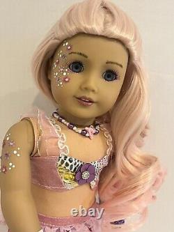 OOAK American Girl Doll 18 Long Pink Curly Hair Blue Eyes Mermaid Facepaint