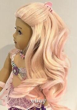OOAK American Girl Doll 18 Long Pink Curly Hair Blue Eyes Mermaid Facepaint