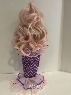 OOAK American Girl Doll 18 Long Pink Curly Hair Blue Eyes Mermaid Facepaint