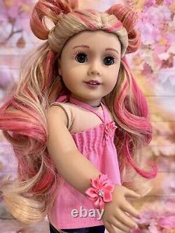 OOAK American Girl Doll 18 Pink and Blonde Hair Custom Makeup
