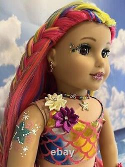 OOAK American Girl Doll 18 Rainbow Hair Mermaid Face Paint Custom