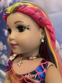 OOAK American Girl Doll 18 Rainbow Hair Mermaid Face Paint Custom
