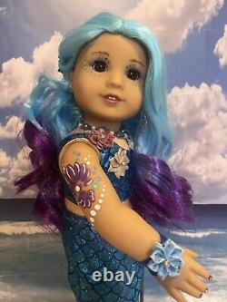 OOAK American Girl Doll Asain Blue & Purple Hair Mermaid Face Paint Custom 18