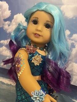 OOAK American Girl Doll Asain Blue & Purple Hair Mermaid Face Paint Custom 18