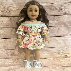 OOAK American Girl Doll Long Brown Curly Hair With Highlights Green Eyes Custom