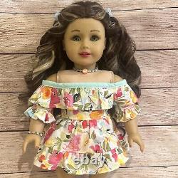 OOAK American Girl Doll Long Brown Curly Hair With Highlights Green Eyes Custom