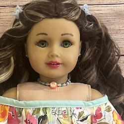 OOAK American Girl Doll Long Brown Curly Hair With Highlights Green Eyes Custom