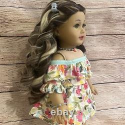 OOAK American Girl Doll Long Brown Curly Hair With Highlights Green Eyes Custom