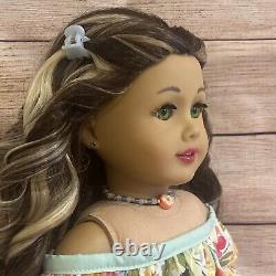 OOAK American Girl Doll Long Brown Curly Hair With Highlights Green Eyes Custom