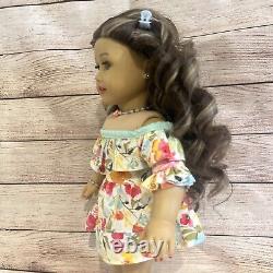OOAK American Girl Doll Long Brown Curly Hair With Highlights Green Eyes Custom