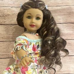 OOAK American Girl Doll Long Brown Curly Hair With Highlights Green Eyes Custom