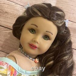 OOAK American Girl Doll Long Brown Curly Hair With Highlights Green Eyes Custom
