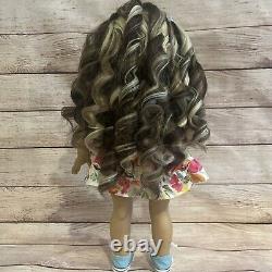OOAK American Girl Doll Long Brown Curly Hair With Highlights Green Eyes Custom