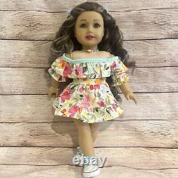 OOAK American Girl Doll Long Brown Curly Hair With Highlights Green Eyes Custom