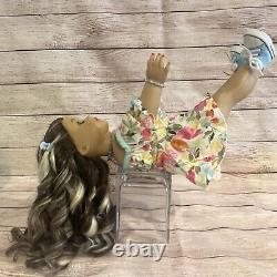 OOAK American Girl Doll Long Brown Curly Hair With Highlights Green Eyes Custom