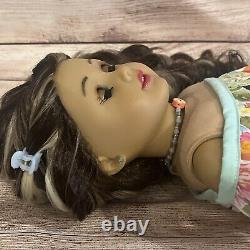 OOAK American Girl Doll Long Brown Curly Hair With Highlights Green Eyes Custom
