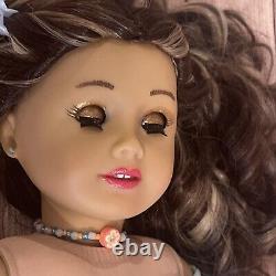 OOAK American Girl Doll Long Brown Curly Hair With Highlights Green Eyes Custom