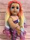 OOAK American Girl Doll Long Rainbow Hair Green Eyes Flower Facepaint Custom