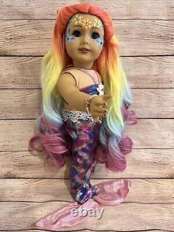 OOAK American Girl Doll Long Rainbow Hair Green Eyes Flower Facepaint Custom
